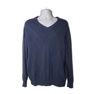 IZOD Blue Argyle V Neck Sweater Mens Size XL